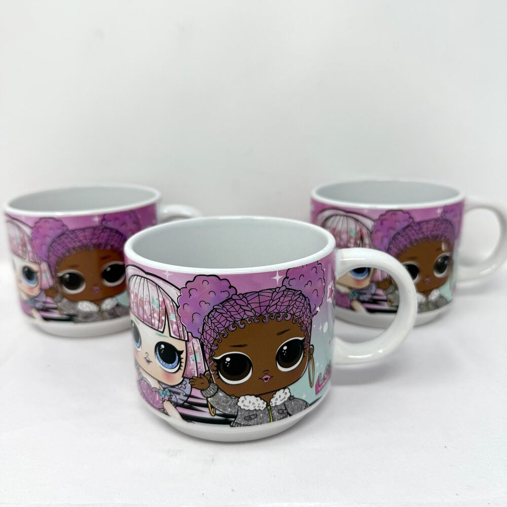 LOL Surprise Set of 3 Ceramic Mugs Cups Pink MGA Kids Cartoon Coffee Tea 8oz